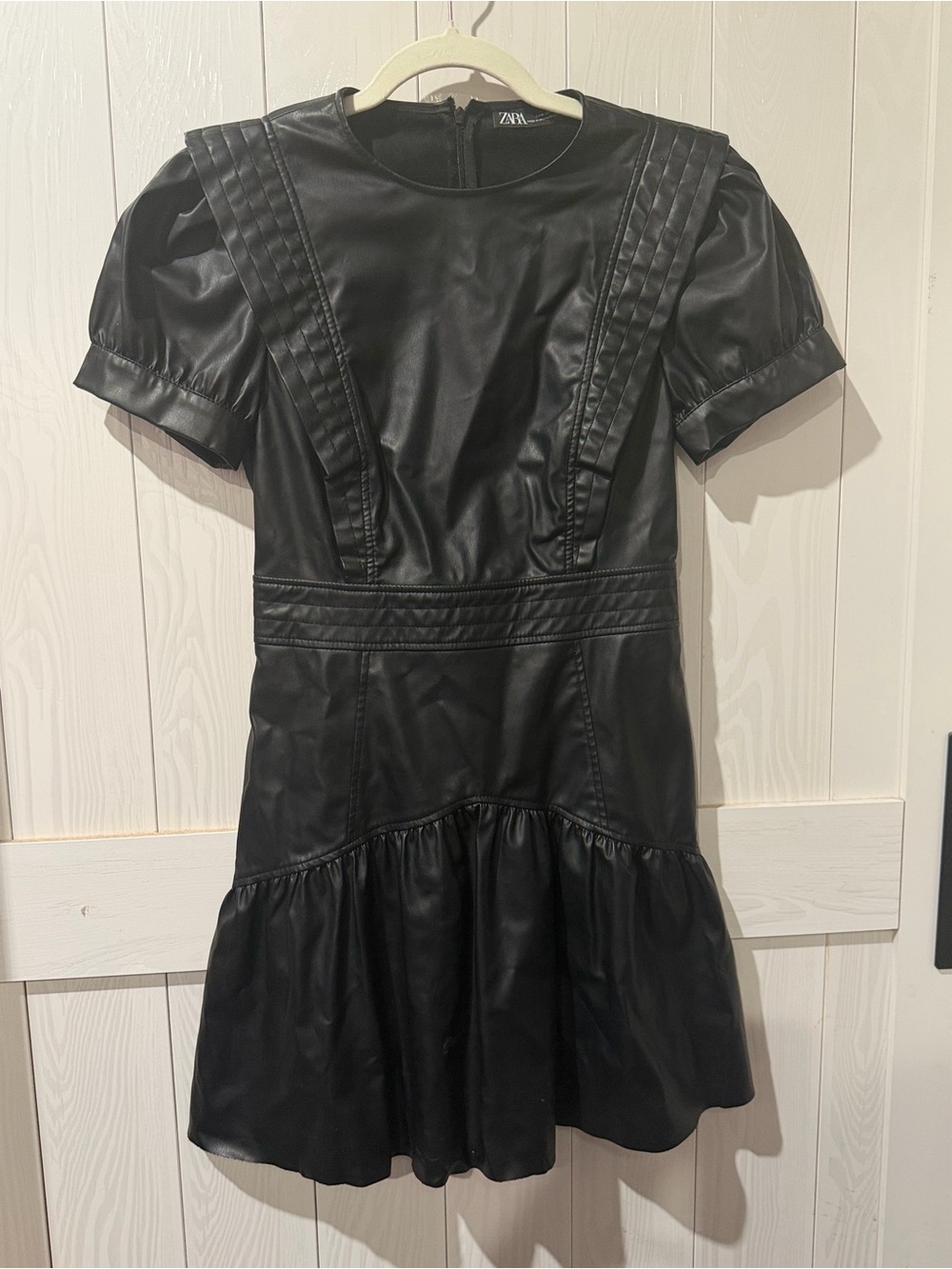 Zara Black Faux Leather Top with Round Neck